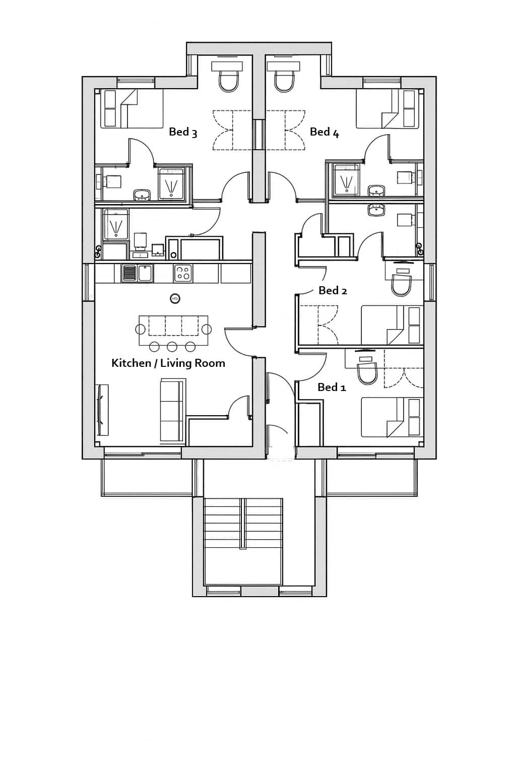 Floor plan of flat B at Oxford House in Leicester